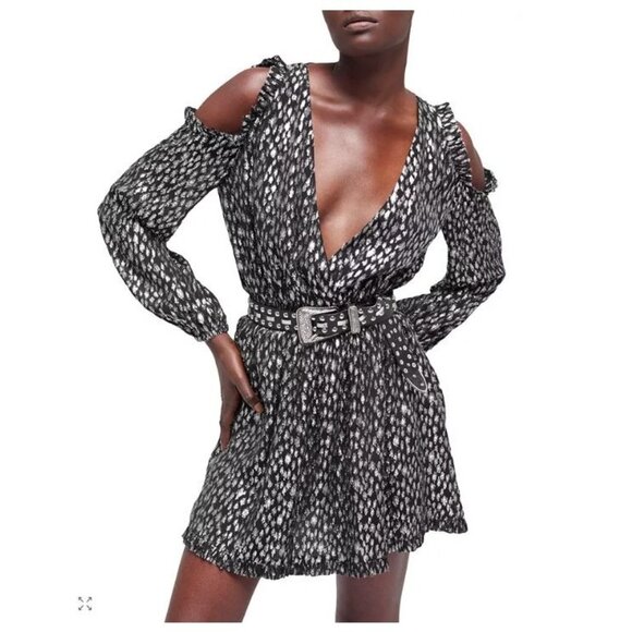 The Kooples Black & Silver Leopard-Print Cold-Shoulder Mini Dress & Buckle Belt - Picture 4 of 10